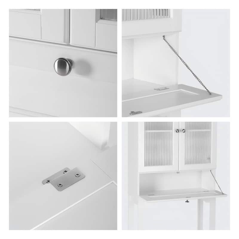 COSTARS Over-the-Toilet Storage Cabinet with Muro Glass Doors & Tilt-Out Cube, White