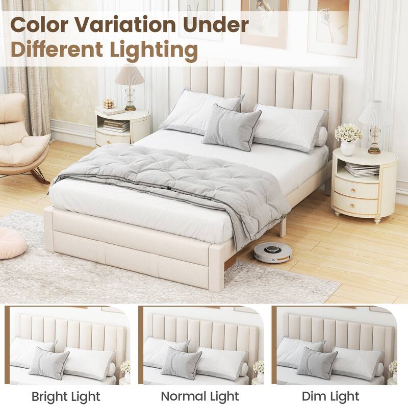 Gymax Queen Size Bed Frame w/Storage Drawer & Vertical Channel