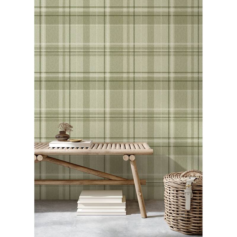 Fine Decor Harris Green Plaid Chevron Wallpaper