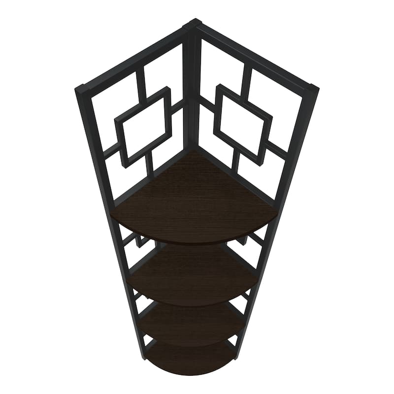 Bookshelf, Bookcase, Etagere, Corner, 4 Tier, 62"h, Office, Bedroom, Laminate, Metal, Contemporary, Modern