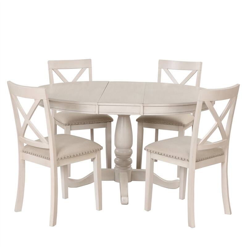 Modern Dining Table Set for 4,Round Table and 4 Kitchen Room Chairs,5 Piece Kitchen Table Set for Dining Room,Breakfast Nook