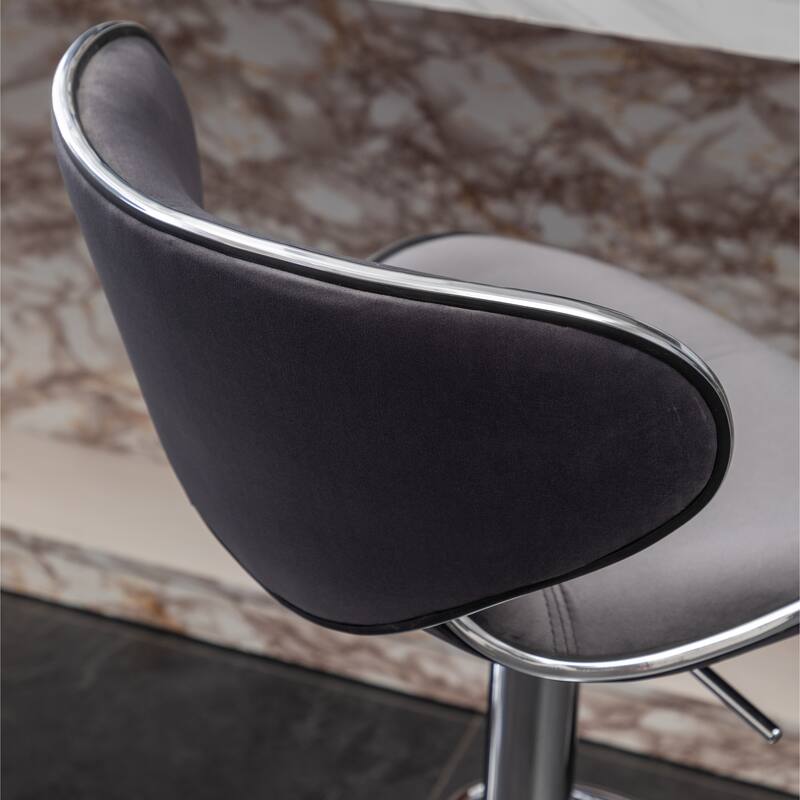Roundhill Furniture Masaccio Velvet Upholstered Adjustable Swivel Barstool, Set of 2