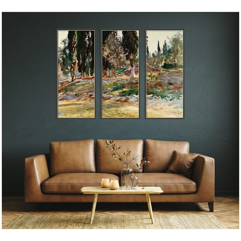 Kate and Laurel Cypress Trees at San Vigilio Lake Garda John Singer Sargent 3 Piece Framed Wall Art Set by Nostalgia Prints