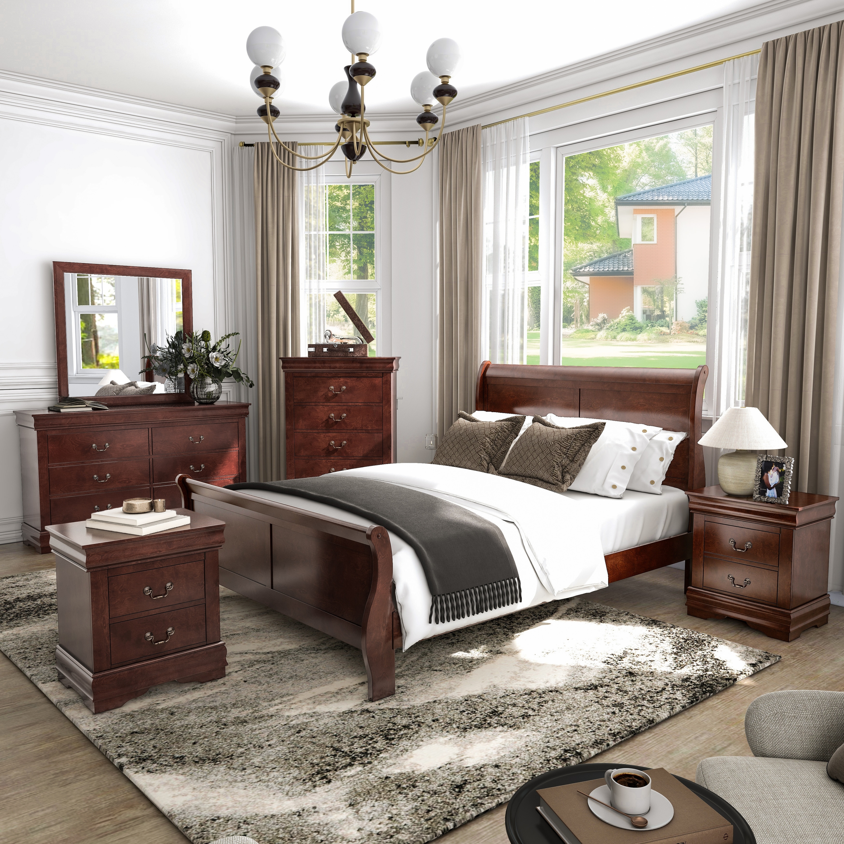 Furniture of America Devi Traditional Solid Wood 6-Piece Sleigh Bedroom Set