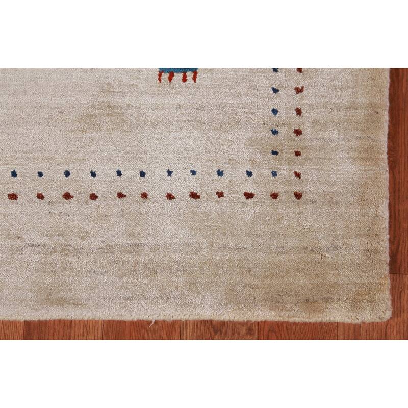 Hand Knotted Oriental 100% Wool Carpet Tribal Animal Pictorial Beige & Ivories Gabbeh Area Rug - 4' 10'' X 3' 0''