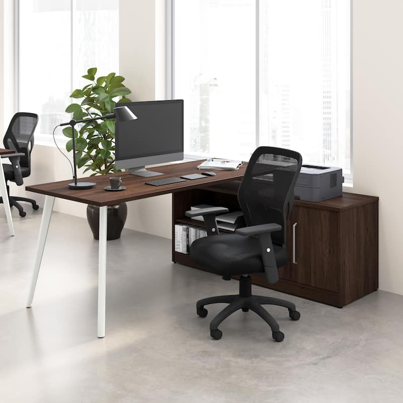 Bush Business Furniture Vista 72W L Shaped Desk with Storage Cabinet - Black Walnut