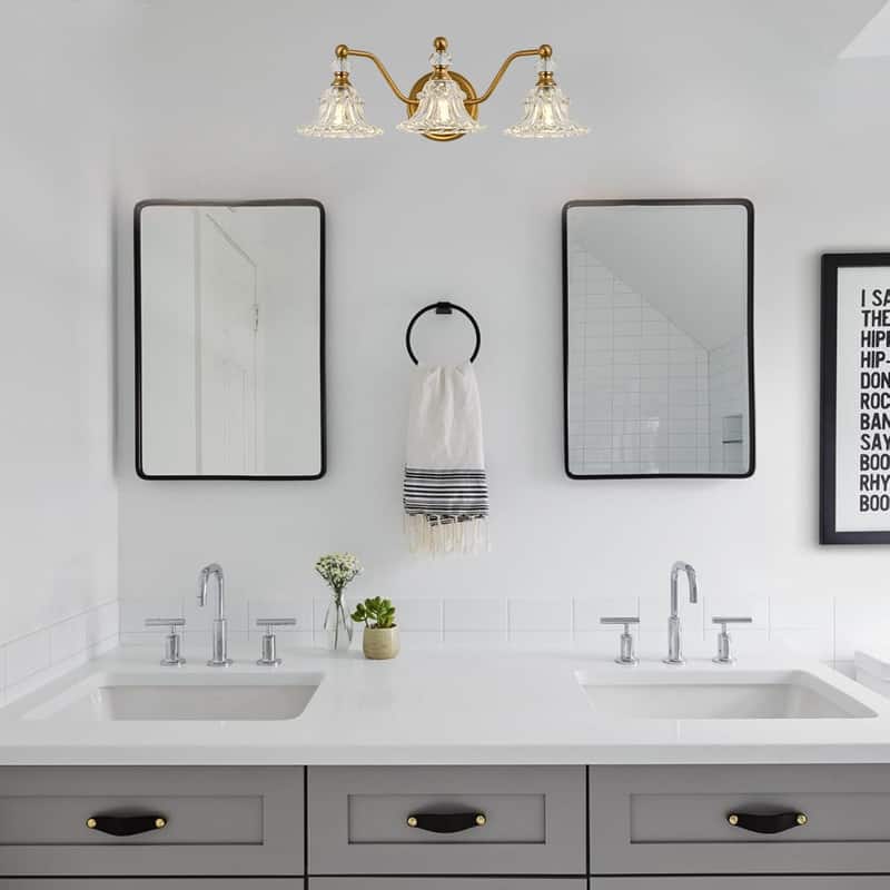 3 Light bathroom lighting brass vanity light glass, metal light wall sconce