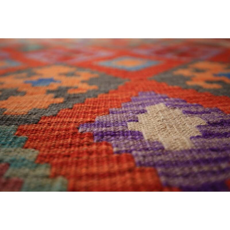 Orange Geometric Kilim Oriental Large Rug Flatweave Wool Carpet - 10'1" x 16'3"
