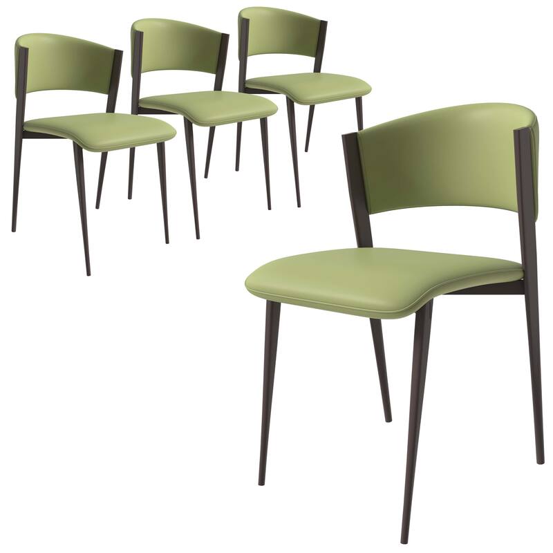 Leather Dining Chairs with Iron Legs and Open-Back Design Aspen Series Set of 4 - Olive Green
