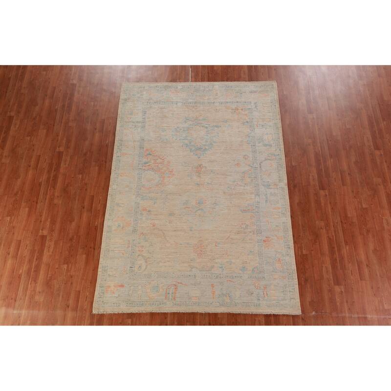 Hand Knotted Oriental 100% Wool Carpet Transitional All-Over Peach Oushak Area Rug - 9' 0'' X 6' 3''