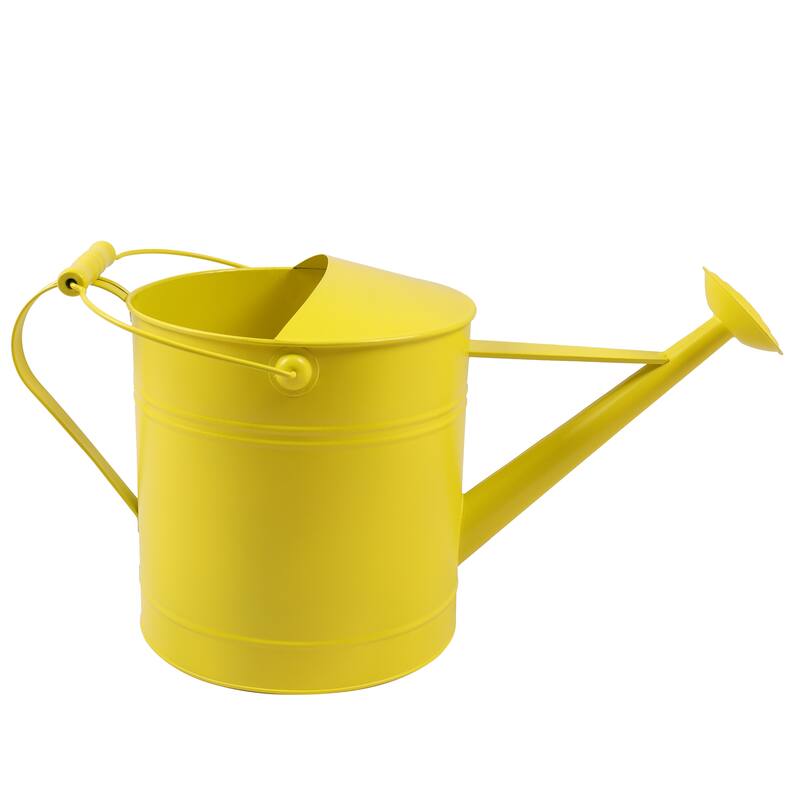 Metal and Wood Watering Can Long Spout Outdoor Garden Use - 10" Yellow - 20" x 9.5" x 10"