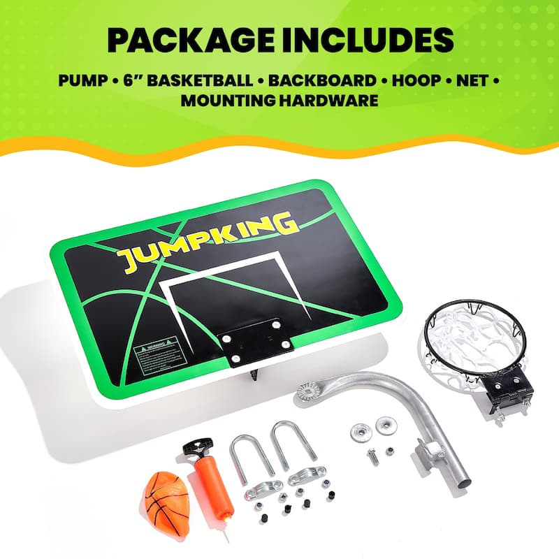 Trampoline Basketball Hoop Set - Breakaway Rim, Goose Neck Pole & Mini Ball - Fits Most Trampoline Poles - 24