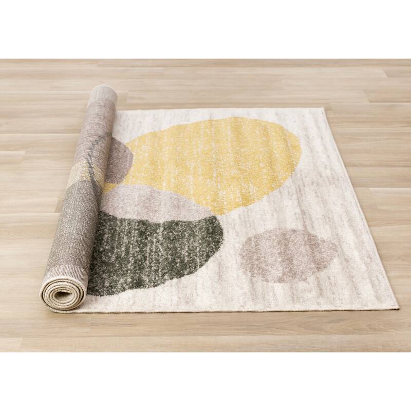 Yellow Green Grey Abstract Circles Area Rug