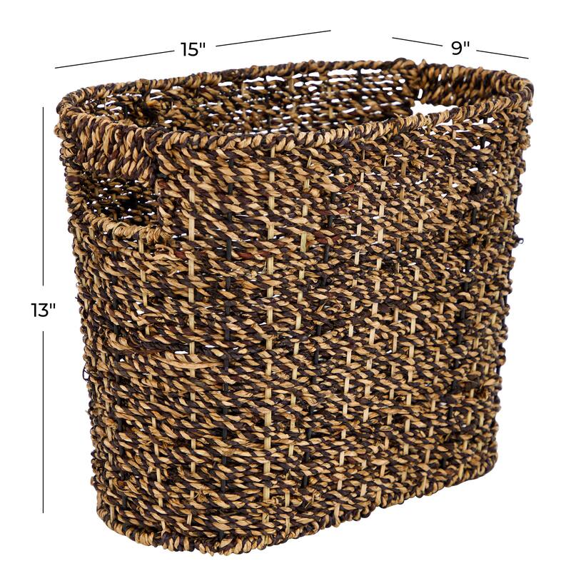 Brown Seagrass Handmade Woven Single Slot Magazine Holder with Light Brown Accents