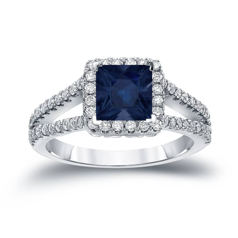 Auriya 14k Gold 3/4ct Modern Princess-cut Sapphire Halo Diamond Engagement Ring 3/5ctw (H-I, SI1-SI2)