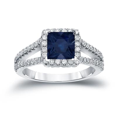 Auriya 14k Gold 3/4ct Modern Princess-cut Sapphire Halo Diamond Engagement Ring 3/5ctw (H-I, SI1-SI2)