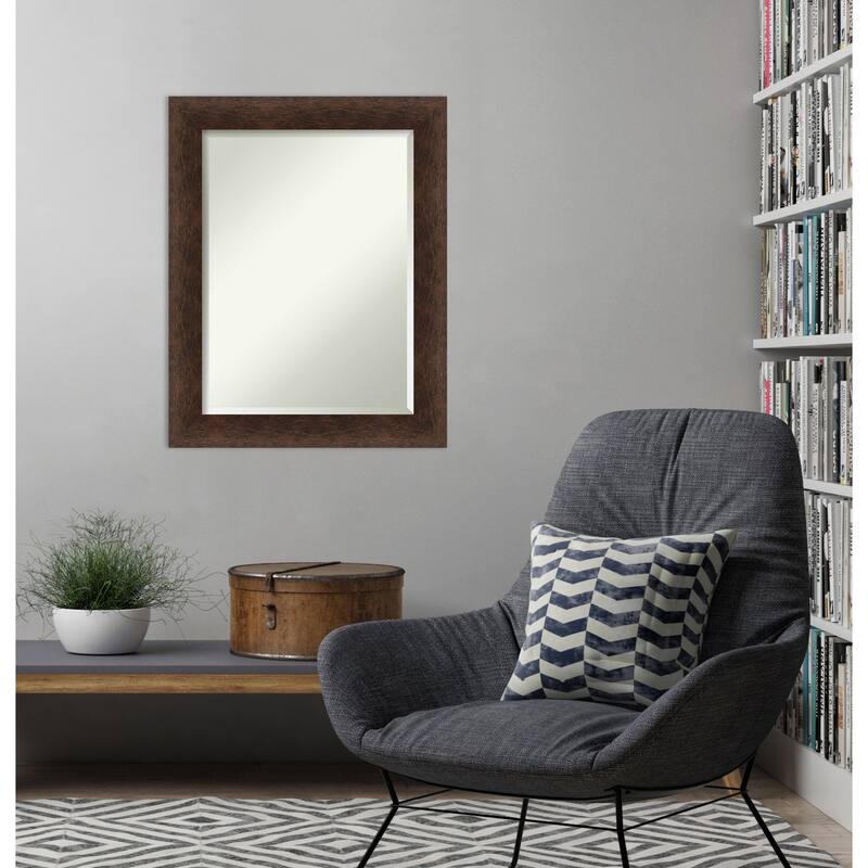 Warm Walnut Beveled Wood Framed Wall Mirror - Warm Walnut