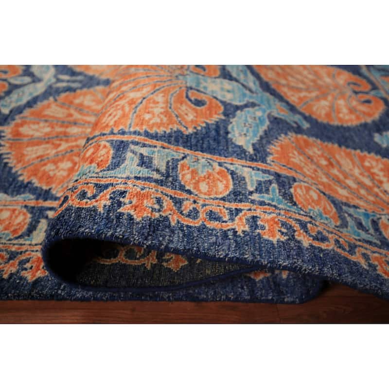Blue & Orange Ziegler Vegetable Dye Area Rug Hand-Knotted Wool Carpet - 6'2" x 9'5"
