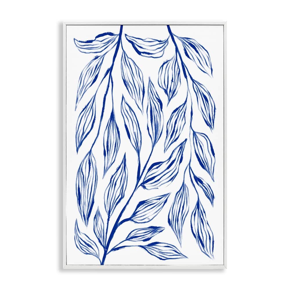 Stupell Simple Blue Leaves on White Framed Giclee Art Design By Martina Pavlova