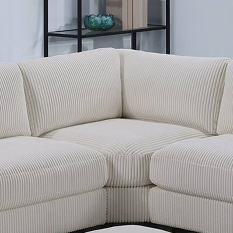 Beige Wide-Welt Corduroy Upholstered Modular Piece
