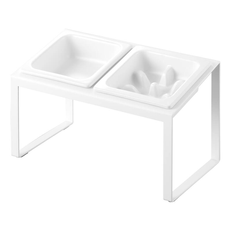 Yamazaki Home Slow Feeder Pet Bowl, Steel and Ceramic, 0.75 cups, 180 ml - L 6.1 x W 11.42 x H 6.93 inches - White