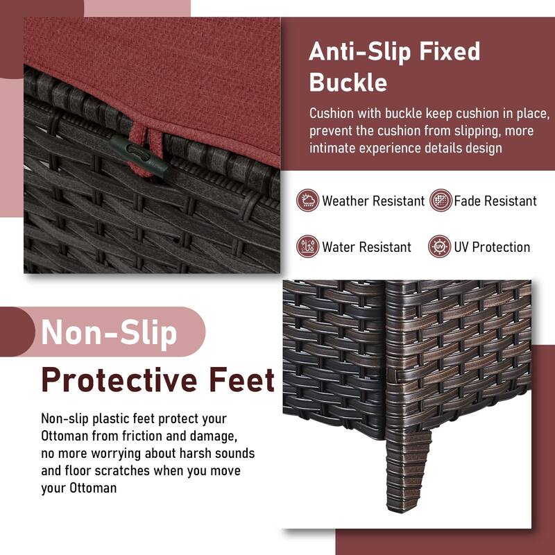 Outdoor Rattan Chair with Coffee Table and Ottoman