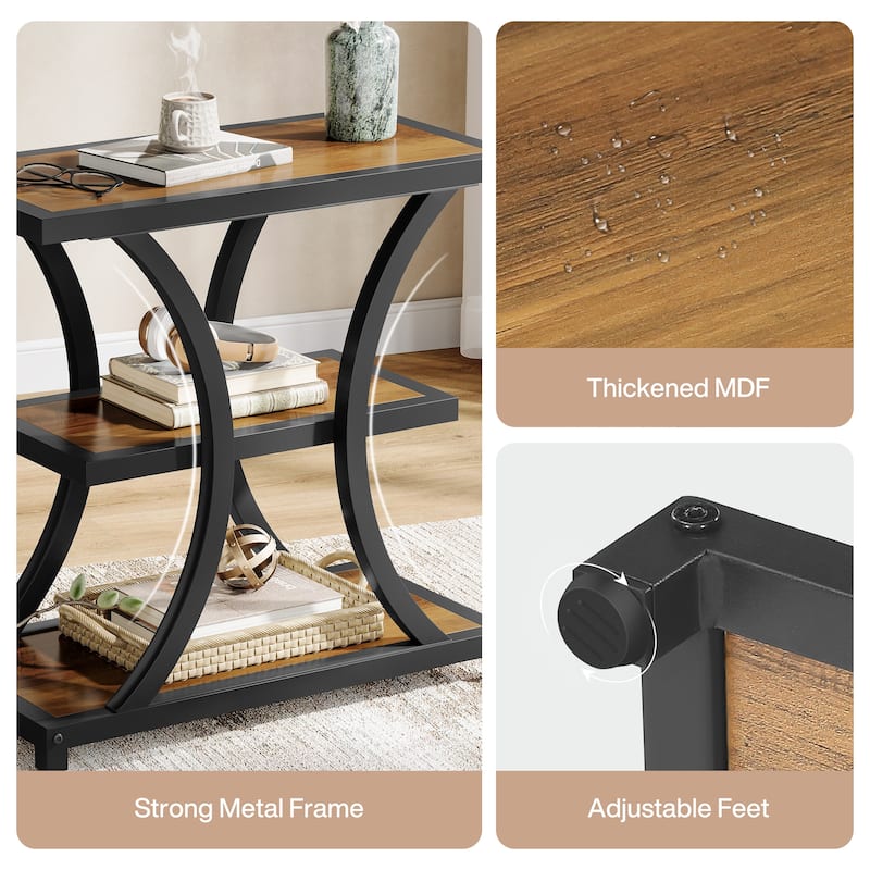 3-Tier Industrial Side Table with Geometric Metal Design