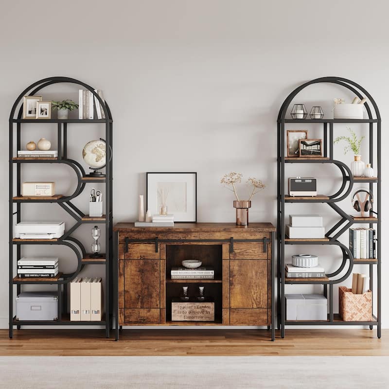 81.7 Inch Arched Bookshelf, Open Bookshelf with Storage Shelf, Geometric Bookcase Display Racks Tall Standing