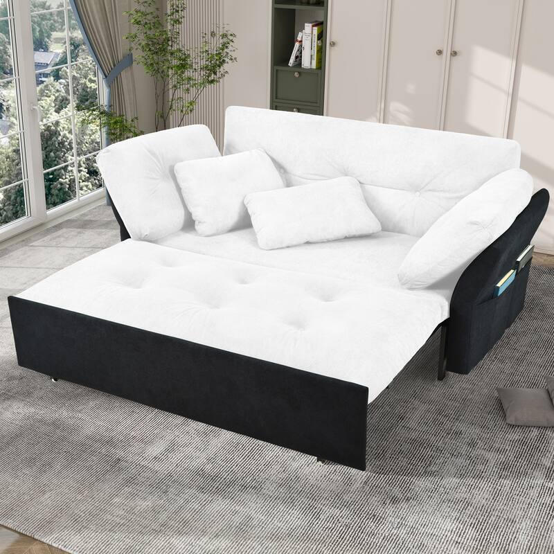 Queen Convertible Pull Out Sofa Bed, Sleeper Sofa Couch with Thicked Cushions, Loveseat Sofa with Side Storage