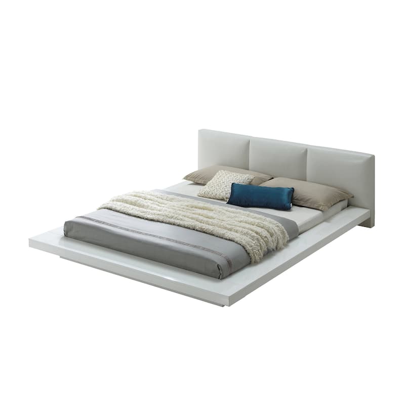 Rishi 4 Pc King Size Bedroom Set, Low Profile, Leatherette Padding, White