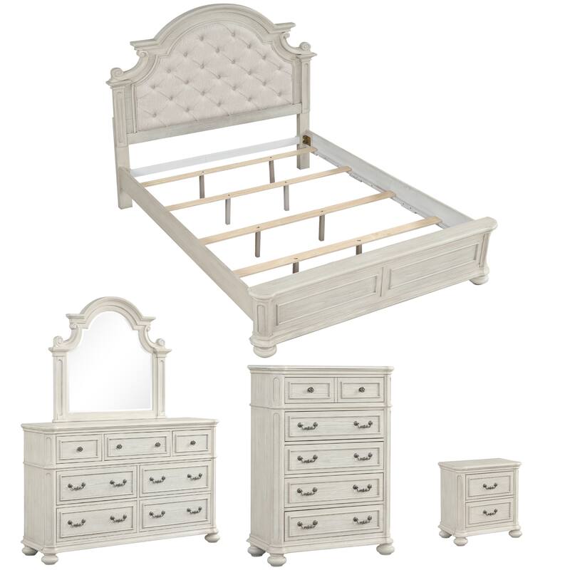 Roundhill Furniture Nelson French Traditional 5-Piece Bedroom Set, Antique White