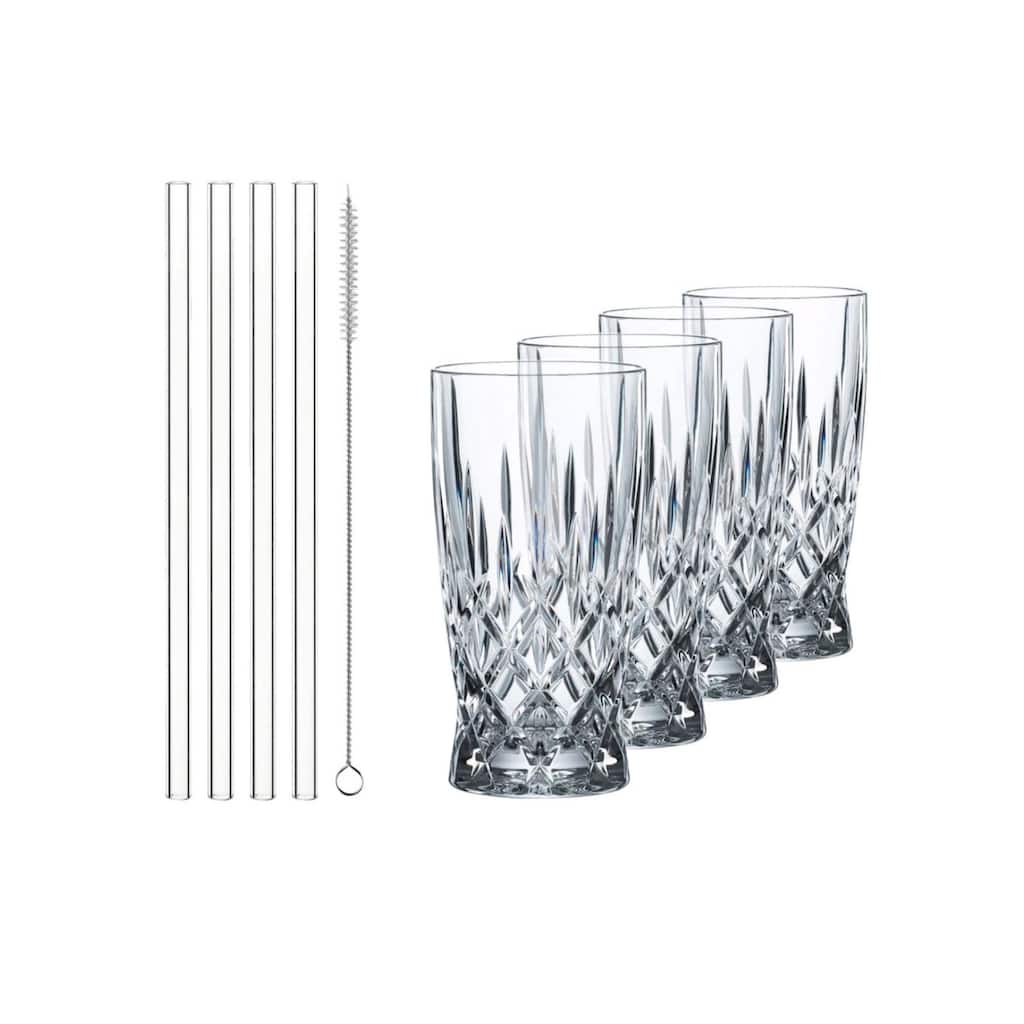 Nachtmann Set of 4 Noblesse Latte Machiatto Glasses with Straw - 11.8oz