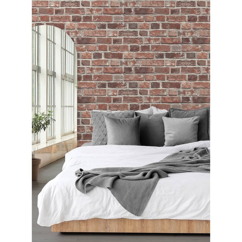 Seabrook Designs Distressed Red Brick Prepasted Wallpaper - 20.5 in. W x 33 ft. L