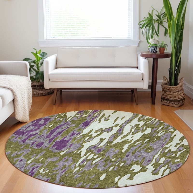 Machine Washable Indoor/ Outdoor Abstract Contemporary Chantille Rug