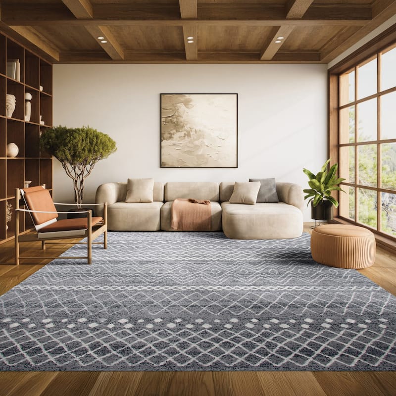 SAFAVIEH, Madison Eris Moroccan Boho Rug - 8' x 10' - Charcoal/Ivory