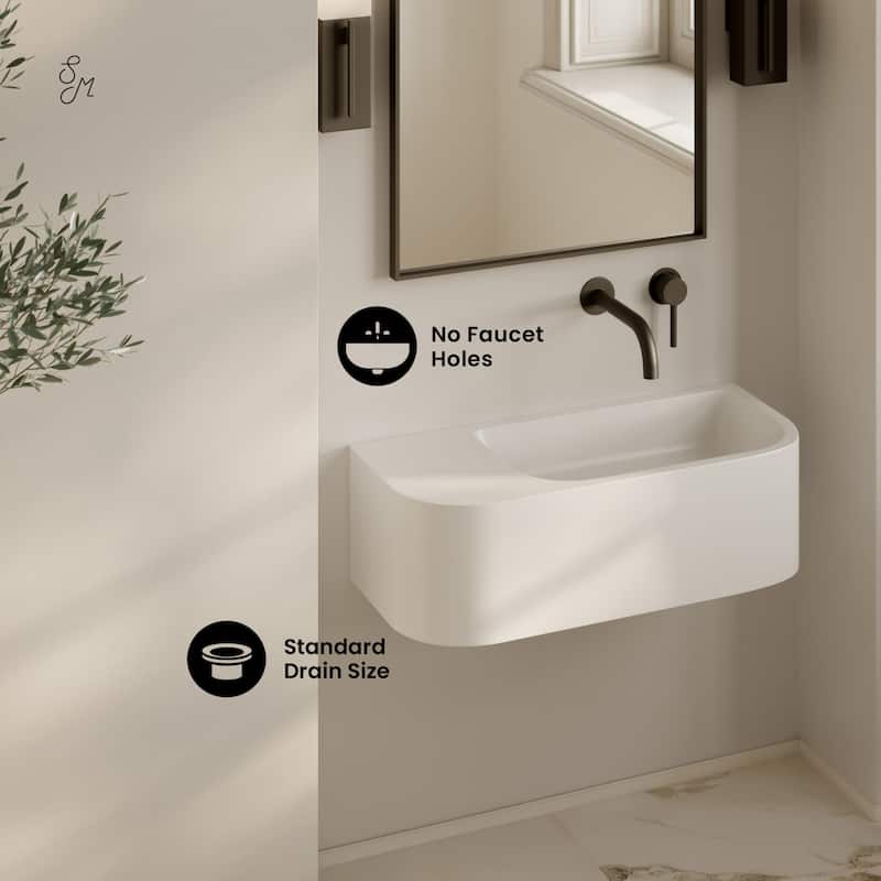 Carre 25" Solid Surface Oval Wall-Mounted Sink In Matte White - 25