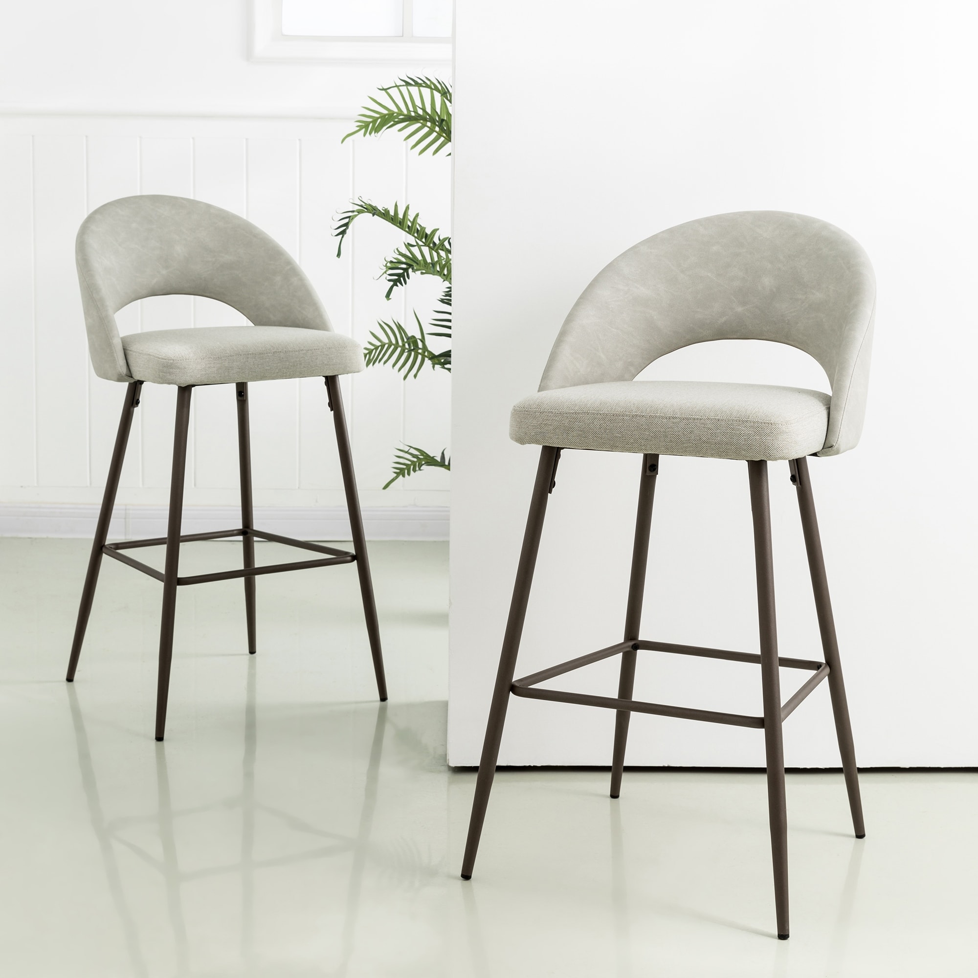 Glitzhome 41h Modern Classy Grey Mixed Leatherette Cloth Tapered Leg Bar Stools Set Of 2