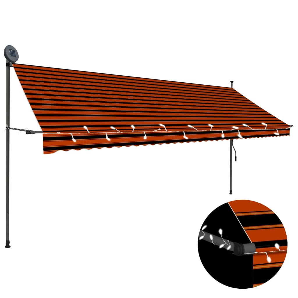 vidaXL  Manual Retractable Awning with LED 157.5 inch Orange and Brown