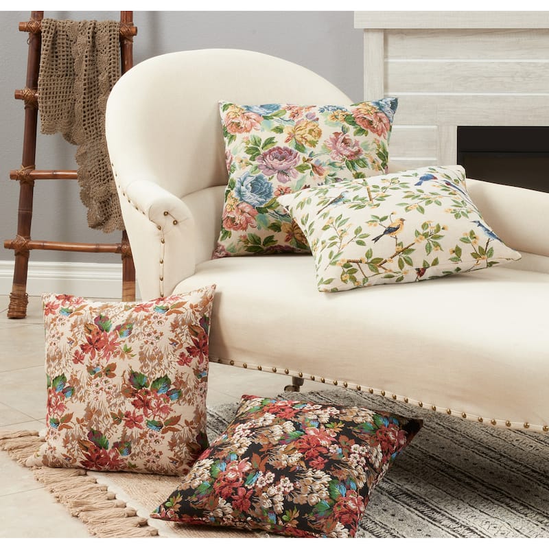 Throw Pillow With Jacquard Flowers Design, 18"x18"