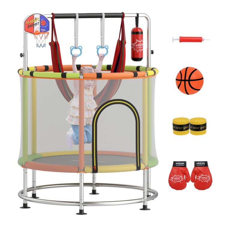 55" Kids Trampoline Gift for for 3-6 Years Old Boys and Girls-Green - Green
