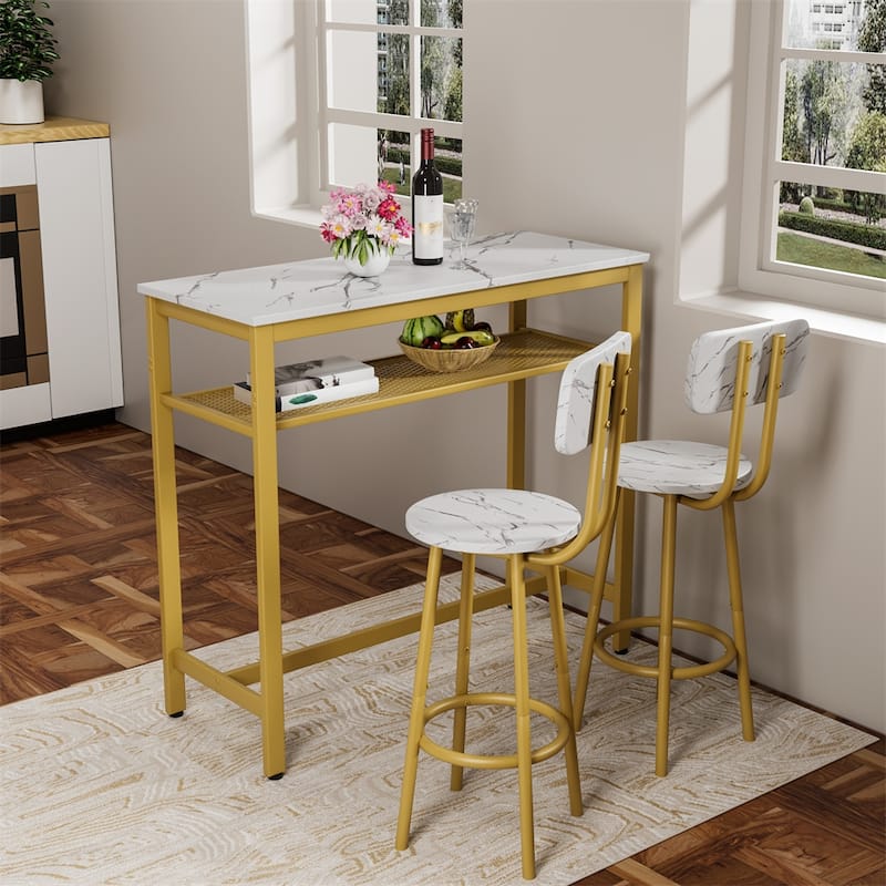 3 Piece Bar Table Set,Bar Table and Chairs Set of 2,with Storage Rack