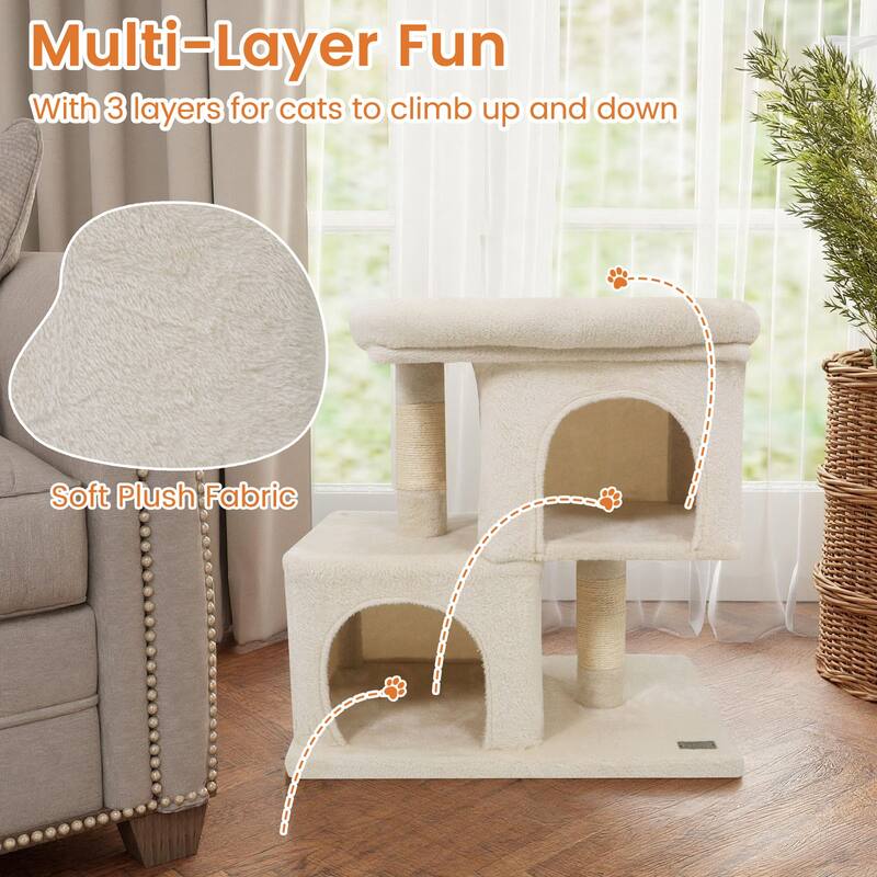 Gymax 25.5'' Cat Tree w/2 Large Condo Padded Top Perch Sisal