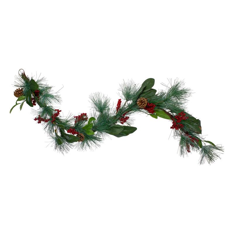 6' Leaves Berry and Pine Needle Artificial Christmas Garland - Unlit