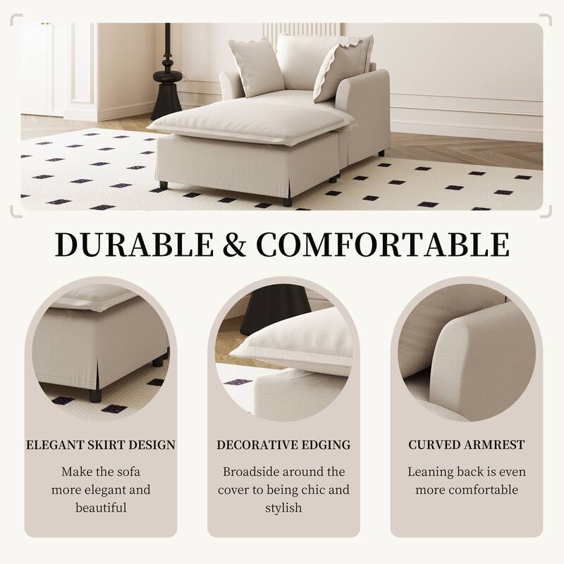 DIY Free Combination Sofa Set with Throw Pillows, Chenille Modular Sectional Sofa for Livingroom Upholstered Cloud Couch - Beige - 1 Seat+ Ottoman