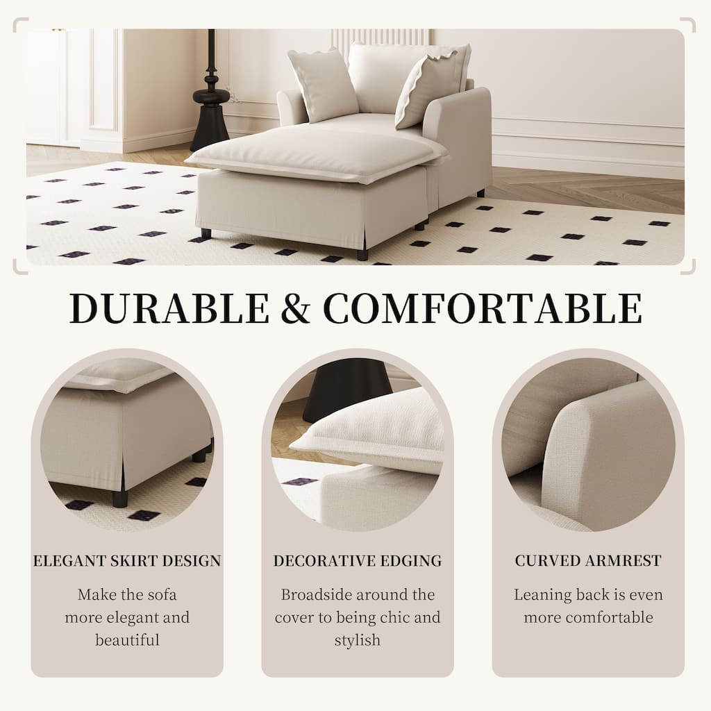 DIY Free Combination Sofa Set with Throw Pillows, Chenille Modular Sectional Sofa for Livingroom Upholstered Cloud Couch