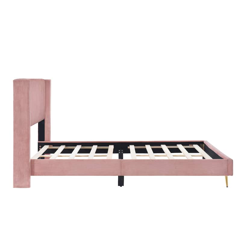 Queen Size Upholstered Platform Bed, Corduroy Tufted Headboard - Bed ...
