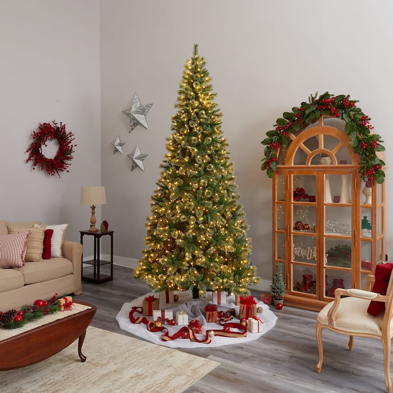10 Ft Artificial Christmas Tree with Clear Lights - Slim Pine Holiday Decor - Green - 120