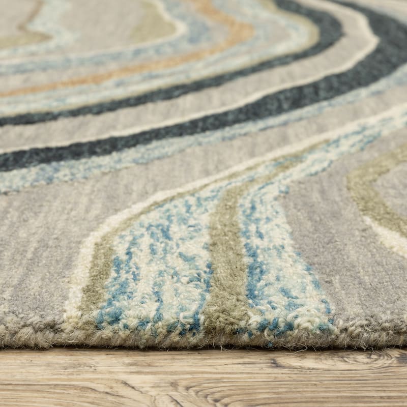 Style Haven Kitt Handmade Wool Abstract Waves Grey/ Blue Area Rug