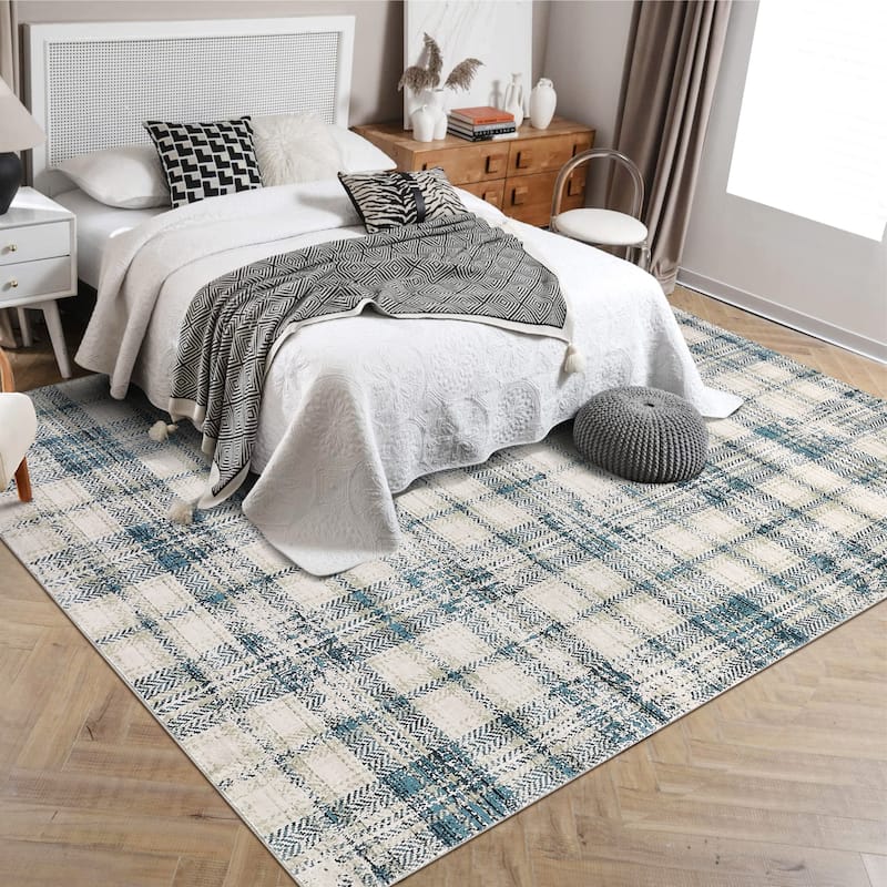 Garvee Earthy Plaid Soft Low Pile Foldable Area Rug