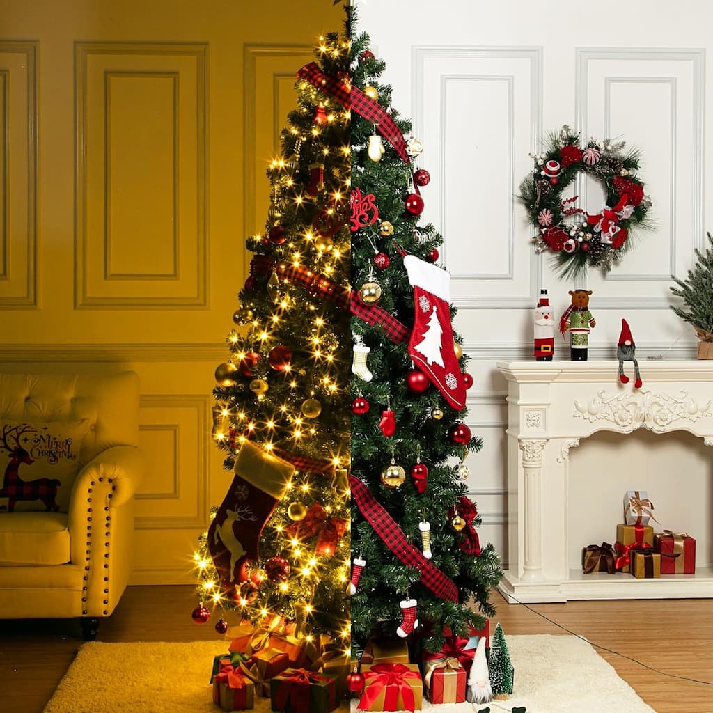6FT Christmas Tree, Artificial Prelit Pencil Tree, Easy Assemble